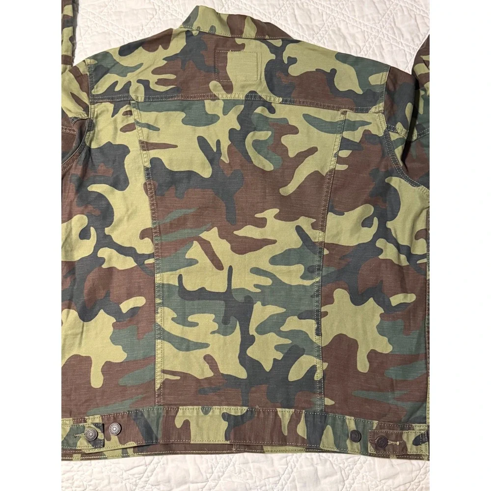 Levis Mens Trucker Jacket XXL Camo Woodland Camouflage Cotton Button Up - Picture 5 of 11
